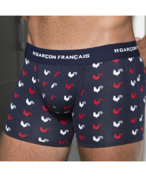 Boxer long -Garçon Français - Tricolore avec coqs