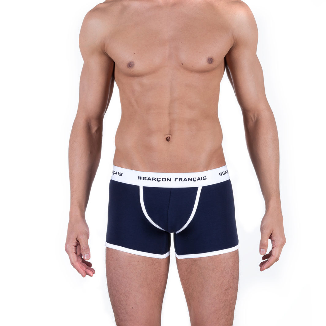 Boxer long -Garçon Français - Bleu marine ceinture blanche